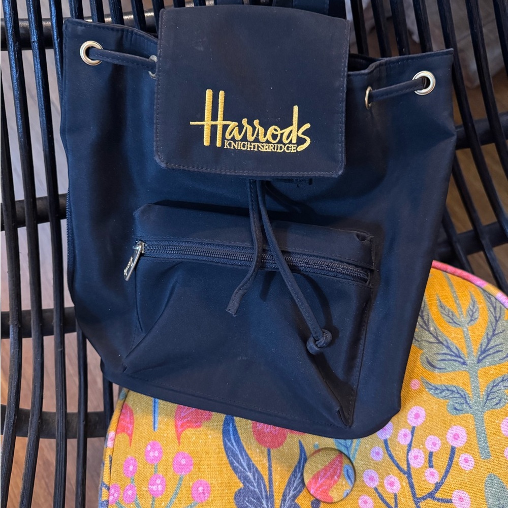 VINTAGE Harrods Black Drawstring Backpack